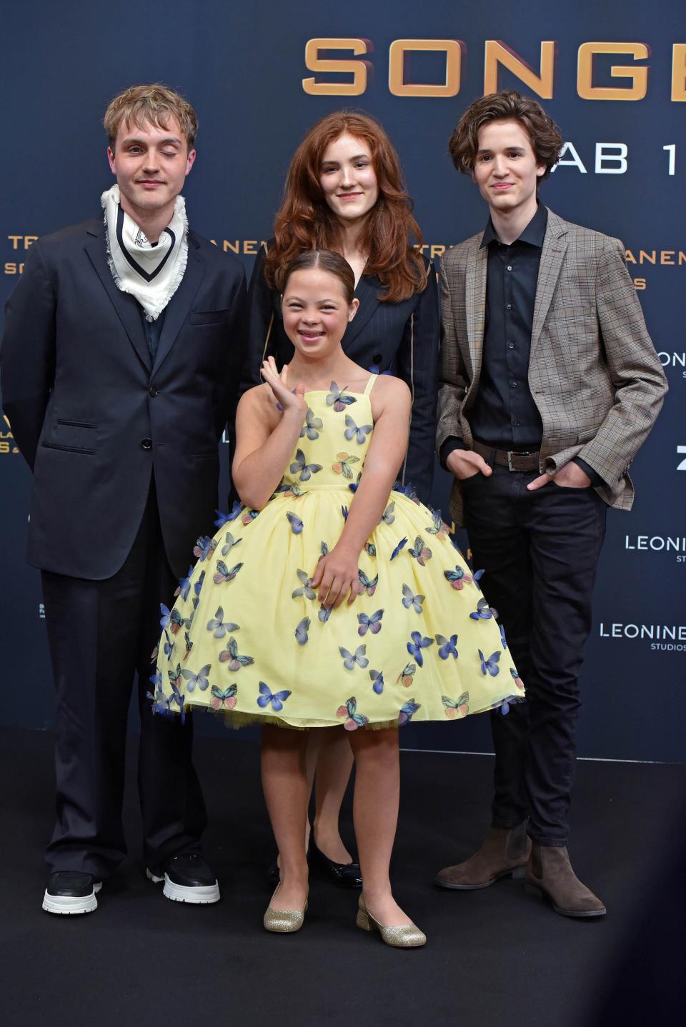 Kjell Brutscheidt, Sofia Sanchez, Irene Böhm, and Cooper Dillon at "The Ballad of Songbirds and Snakes" European premiere