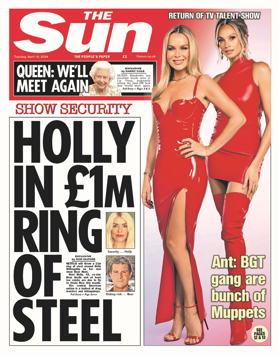 The headline in the Sun reads: "Holly in £1m ring of steel".