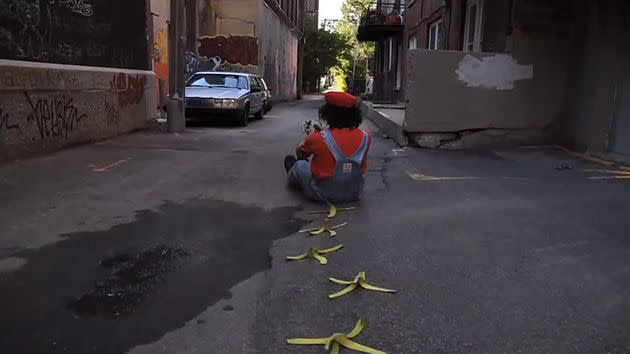 3D artists Olivier Bolduc and Simon Lachapelle made sure Mario Kart's iconic banana peels made the shot list. Photo: YouTube.