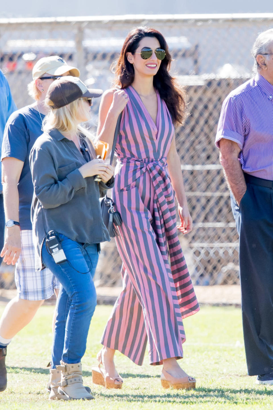 Amal Clooney in a Tome jumpsuit on the Los Angeles, Calif. set of George Clooney’s new movie. 