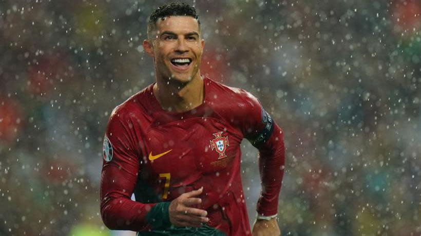 Cristiano Ronaldo celebrates Portugal's goal