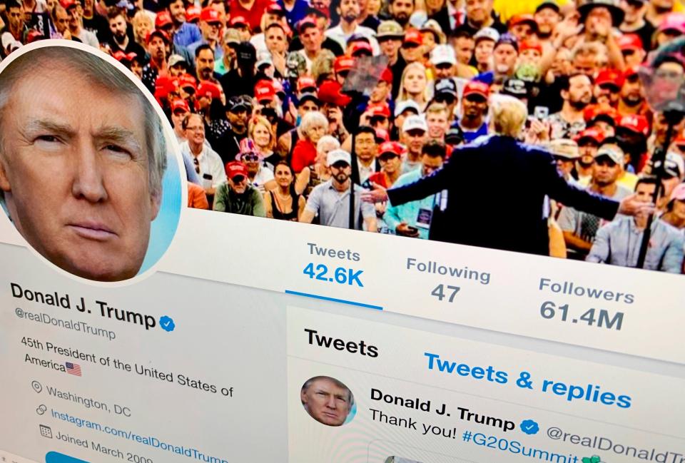 President Donald Trump's Twitter feed is shown on a computer screen.