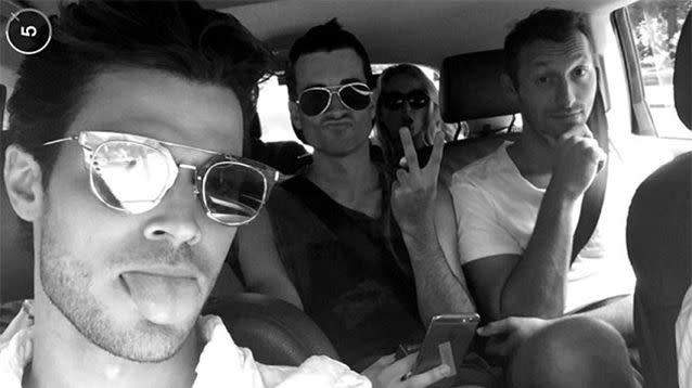 Ian Thorpe with friends. Photo: Snapchat