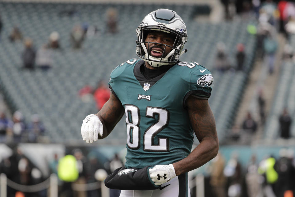 Philadelphia Eagles’ Torrey Smith was a member of the Super Bowl-winning Baltimore Ravens five years ago, and reflected on his life on and off the field since. (AP)