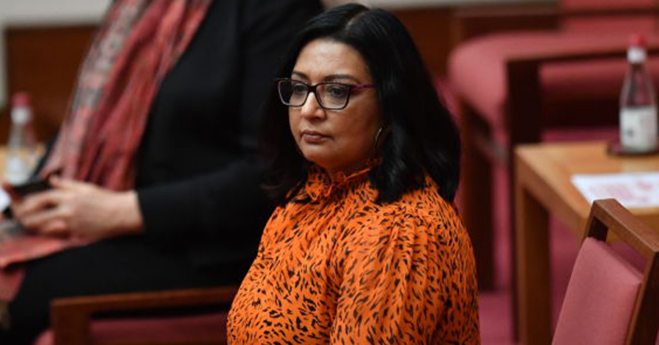 Greens senator Mehreen Faruqi sitting in the Senate at Parliament House. 