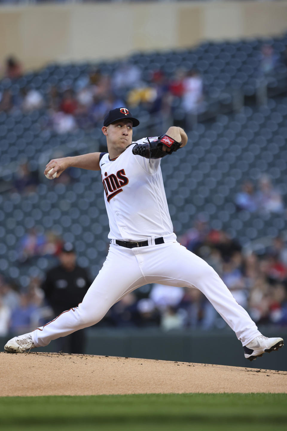 Minnesota Twins starting pitcher Josh Winder throws to an Oakland Athletics batter during the first inning of a baseball game Friday, May 6, 2022, in Minneapolis. (AP Photo/Stacy Bengs)