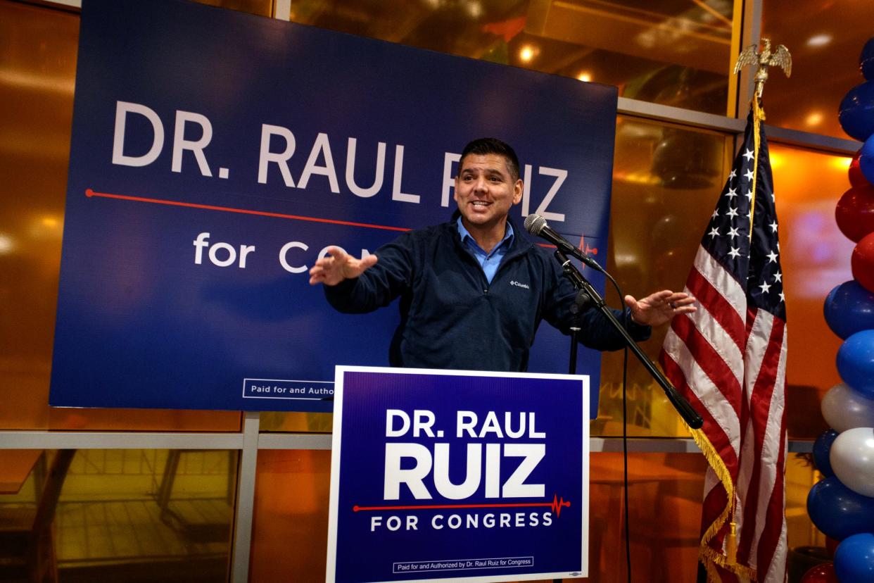U.S. Rep. Raul Ruiz speaks inside the Sayulita Tap Room in Indio on Tuesday night.