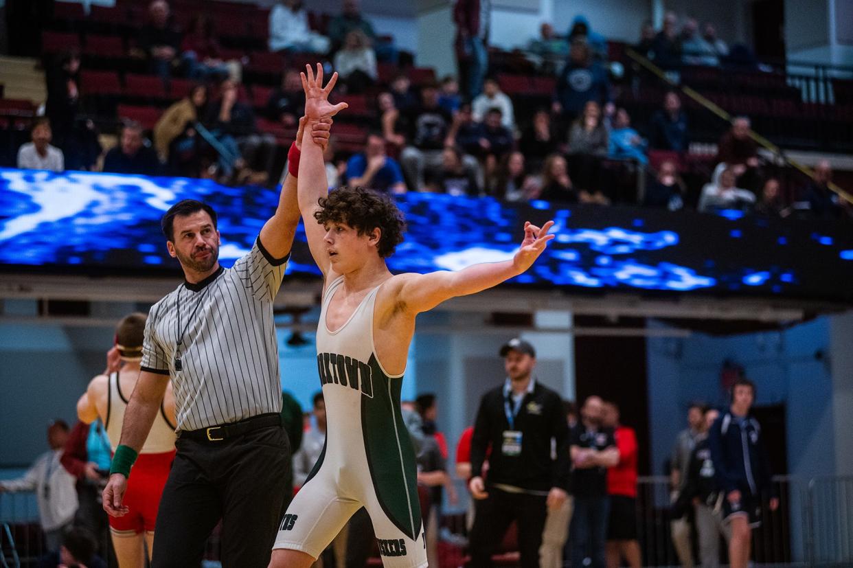 Yorktown's Joseph Tornambe wins the 138 pound weight class during the Section 1 division 1 wrestling championship in White Plains, NY on Sunday, February 11, 2024.
