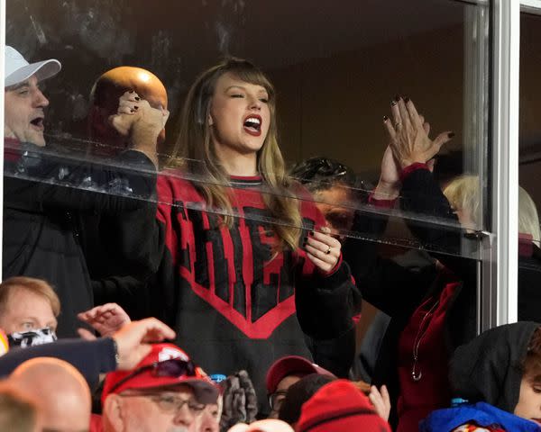 <p>Jon Robichaud/UPI/Shutterstock</p> Taylor Swift attends the Kansas City Chiefs vs. Buffalo Bills game on Dec. 10