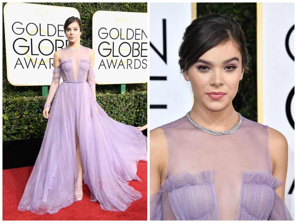 <p><b>Grade: A</b><br>Steinfeld is everything dreamy in this soft, lavender gown. </p>