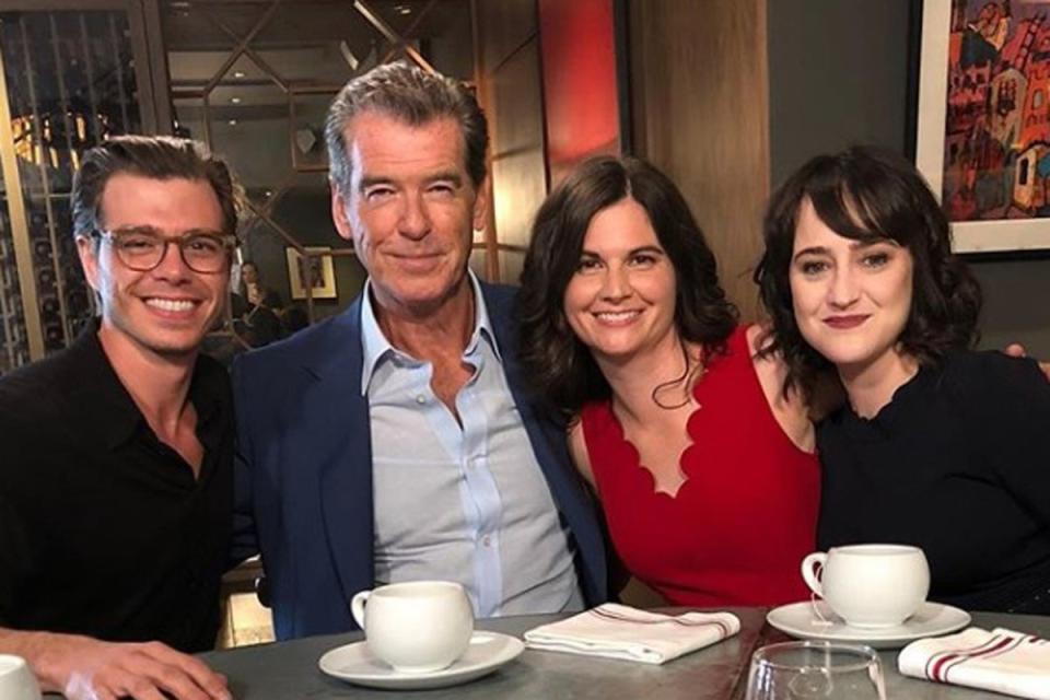 Lisa Jakub reunited with Mrs Doubtfire co-stars Pierce Brosnan, Matthew Lawrence and Mara Wilson in 2017 (Lisa Jakub/Instagram)