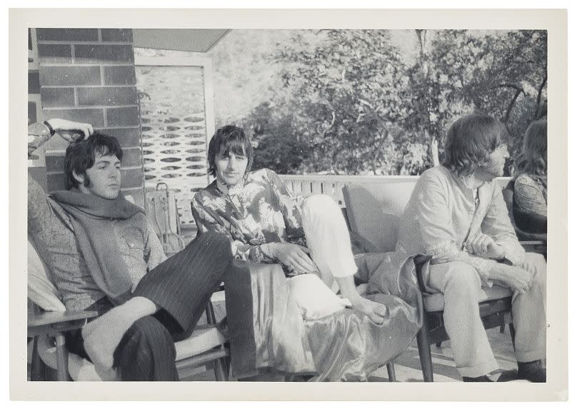 One of the original vintage photographs taken by Boyd during the Beatles’ historic stay at Maharishi Mahesh Yogi's ashram in Rishikesh, India, in 1968.