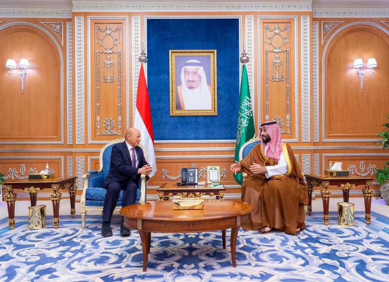 Saudi Crown Prince Mohammed bin Salman receives Rashad al-Alimi, Chairman of the Yemeni Presidential Leadership Council in Riyadh