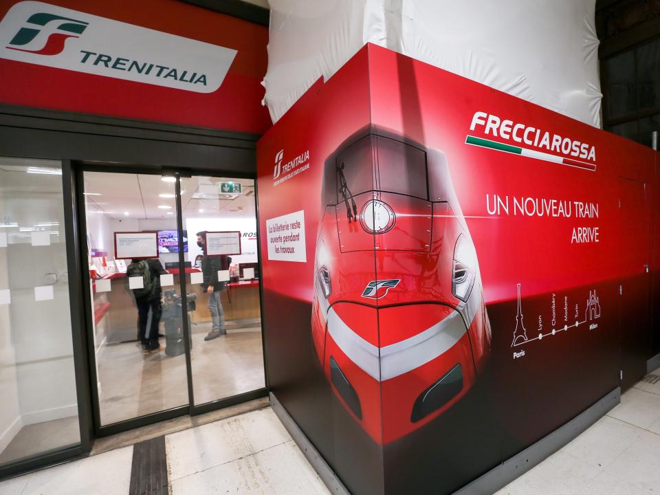 A photograph taken on December 18, 2021 shows a ticket sales agency of the Italian national train operator, Trenitalia, in the Gare de Lyon, in Paris. (Photo by Michel Stoupak/NurPhoto via Getty Images)