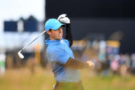 Rory McIlroy of Northern Ireland reacts after his second shot on the second hole during the first round of the 148th Open Championship held on the Dunluce Links at Royal Portrush Golf Club on July 18, 2019 in Portrush, United Kingdom. (Photo by Ross Kinnaird/R&A/R&A via Getty Images)