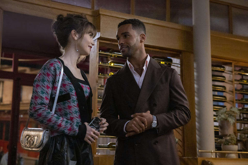 (L to R) Lily Collins as Emily, Lucien Laviscount as Alfie in episode 310 of Emily in Paris. (Marie Etchegoyen/Netflix)