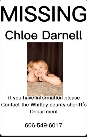 <p>Honoring Chloe Darnel Rest Peacefully In The Arms Of Jesus Facebook</p> Chloe Darnell's missing person poster.