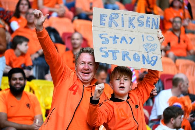 Holland fans showed their support for Denmark's Christian Eriksen, who used to play at Ajax, in Amsterdam