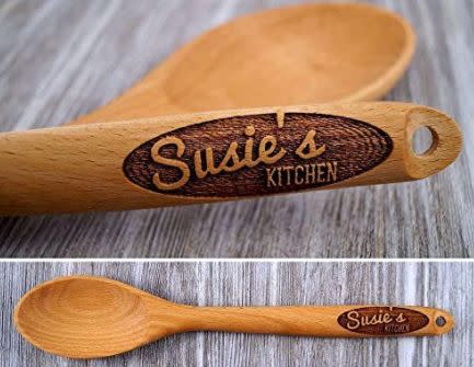 This Georgia-based Amazon Handmade shop specializes in engraved wooden kitchen items. Find this <a href="https://amzn.to/2AfMmoL" target="_blank" rel="noopener noreferrer">personalized wooden spoon</a> for $25.