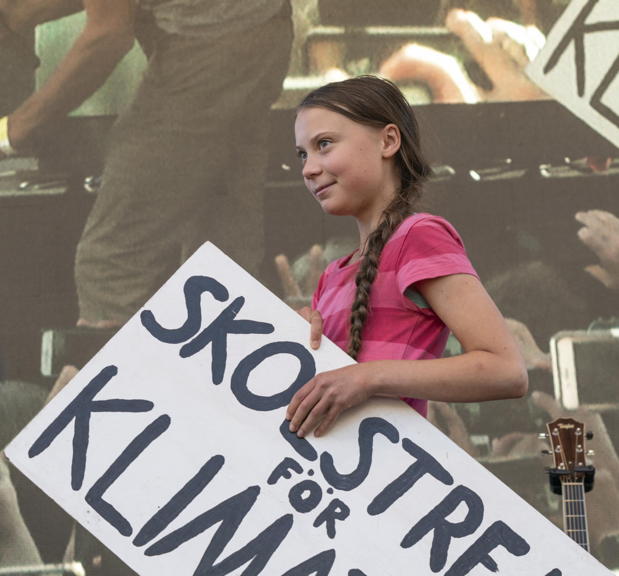 BATTERY PARK, NEW YORK, UNITED STATES - 2019/09/20: Greta Thunberg speaks on stage during NYC Climate Strike rally and demonstration at Battery Park. (Photo by Ron Adar/SOPA Images/LightRocket via Getty Images)