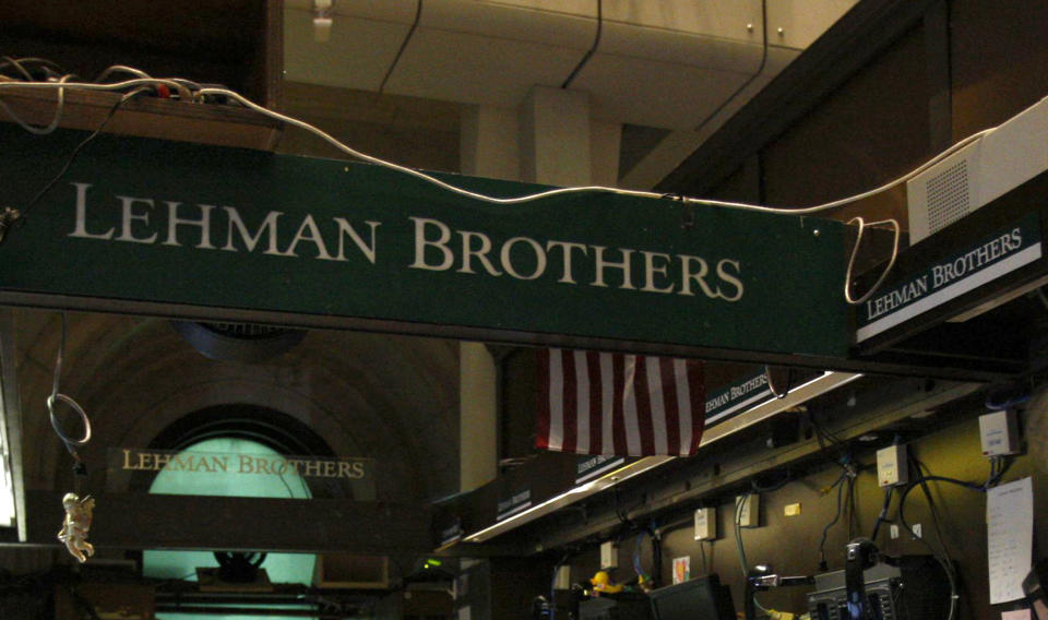 The Lehman Brothers booth on the trading floor of the New York Stock Exchange, is shown in this September 16, 2008 file photo. (REUTERS/Brendan McDermid/Files)