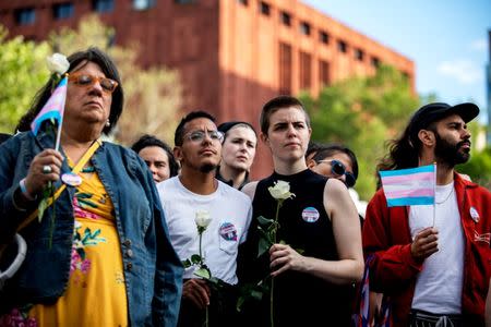 People protest the killings of transgender women this year during a rally at Washington Square Park in New York, U.S., May 24, 2019. REUTERS/Demetrius Freeman