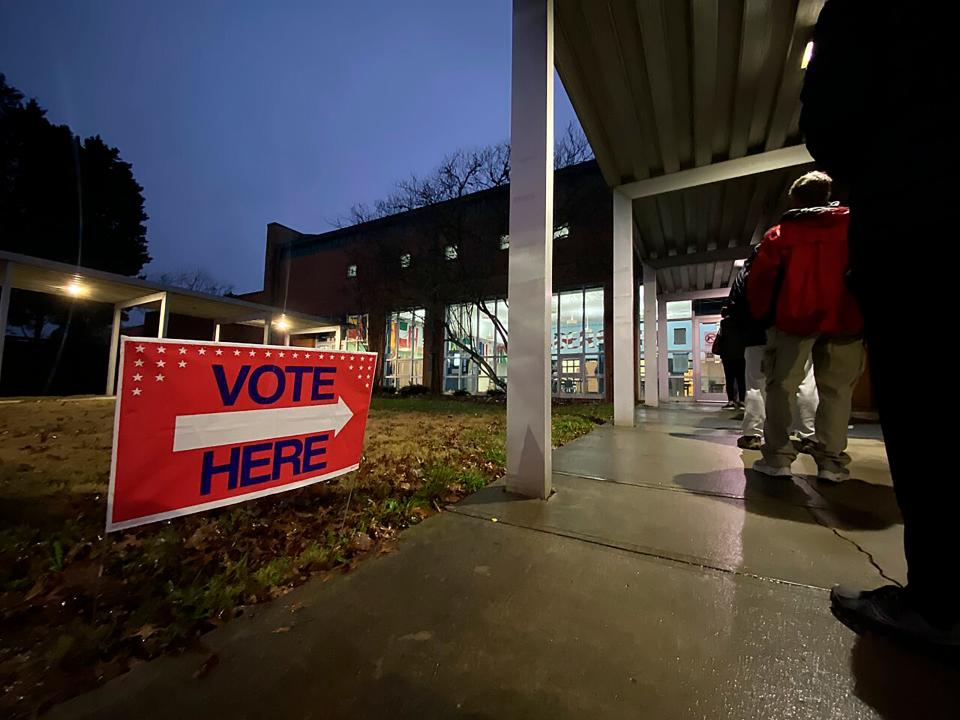 At a polling location in Johns Creek, Ga., voters in suburban Atlanta lined up before the polls opened on Tuesday to cast their ballot, undeterred by a 40-degree wind chill and steady rain. The line at Shakerag Elementary School moved swiftly. One voter called Election Day voting at this polling location, “smooth.”