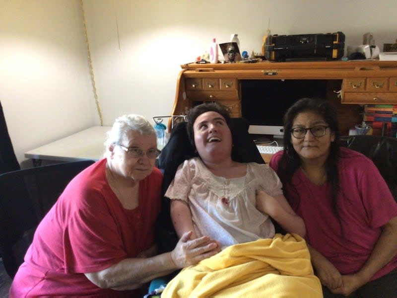 Isabel Welsh, left, sits with her grand-daughter Jennifer Welsh, centre, and her daughter-in-law, Cynthia Welsh, right. Isabel and Cynthia take turns with others in their family to give Jennifer the 24/7 care she needs for her conditions. 
