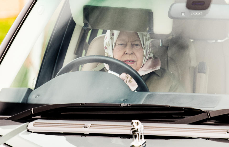 WINDSOR, ENGLAND - MAY 10: Queen Elizabeth II drives a Range Rover as she attends the Royal Windsor Horse Show 2019 on May 10, 2019 in Windsor, England. (Photo by Samir Hussein/Samir Hussein/WireImage)