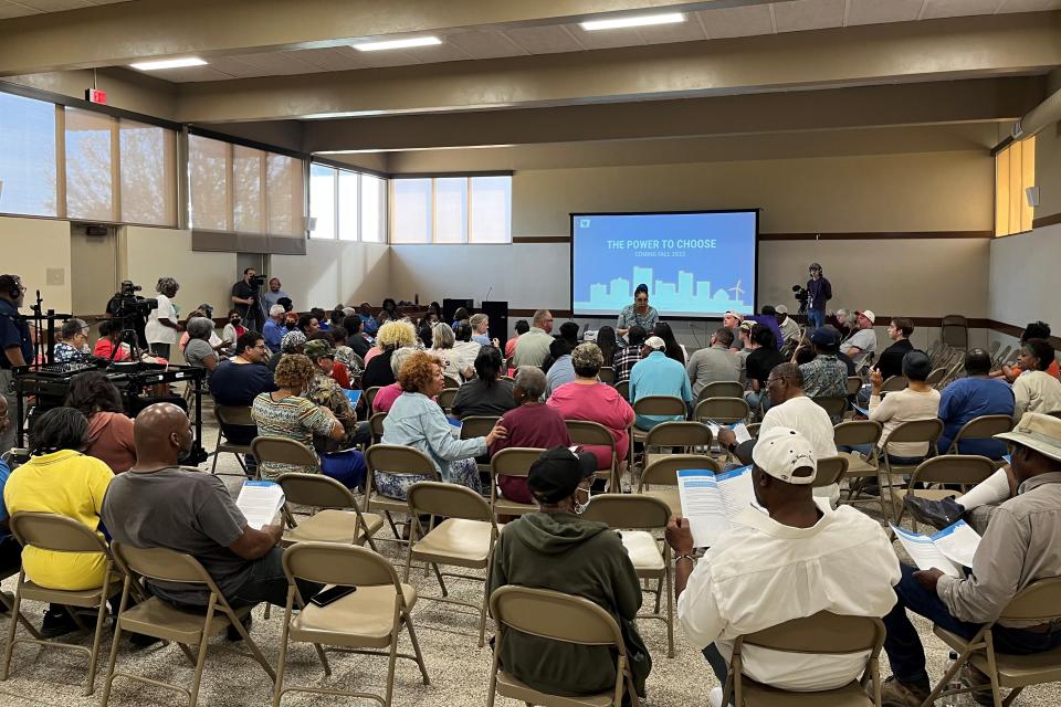 Lubbockites gather for an informational town hall meeting about retail electric competition Monday evening at Mae Simmons Community Center.