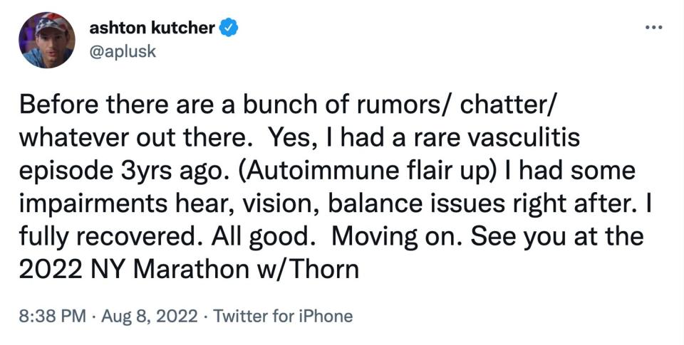 Ashton Kutcher Vasculitis tweet