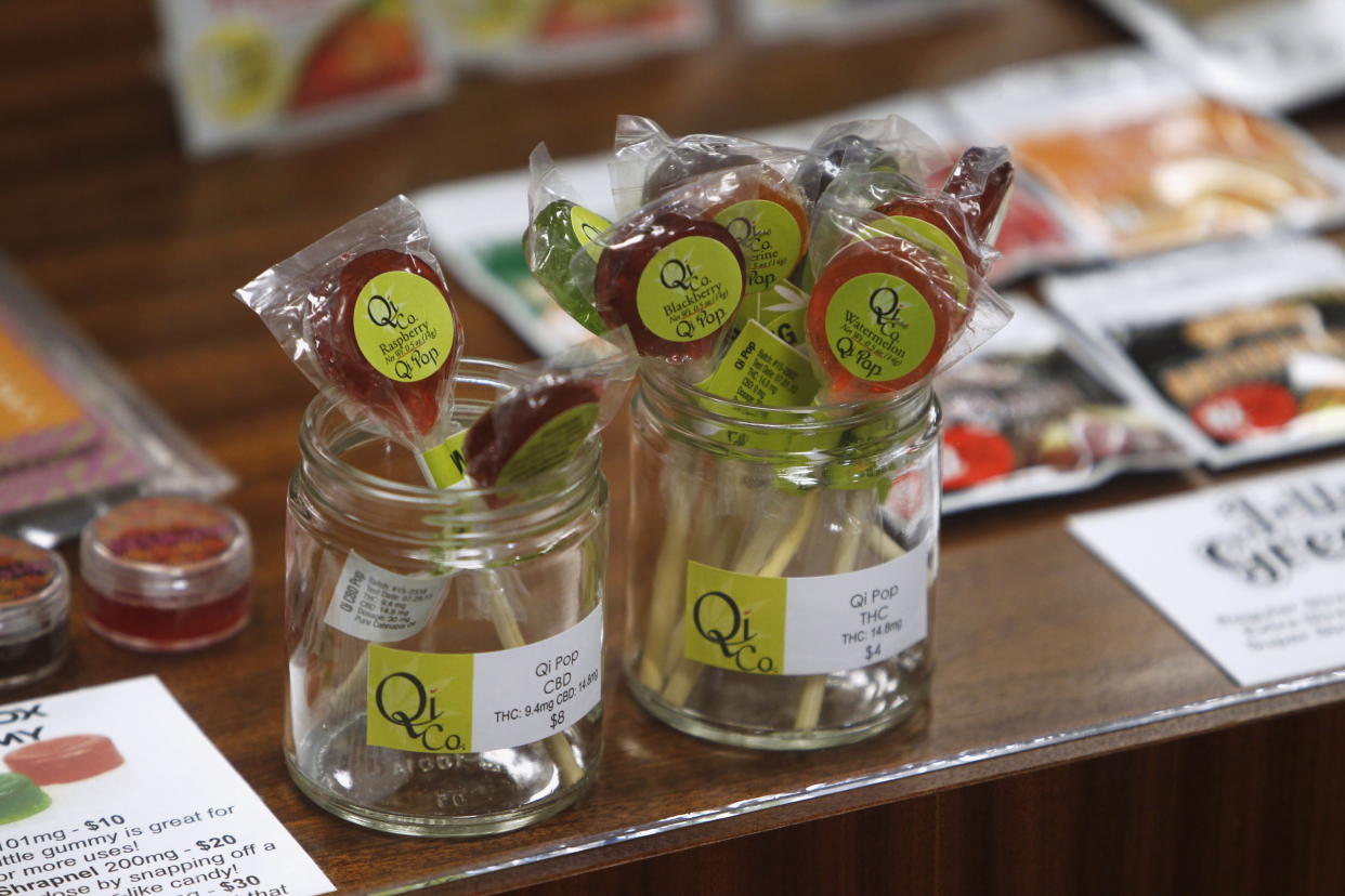 Edibles are displayed at Shango Cannabis shop on first day of legal recreational marijuana sales beginning at midnight in Portland, Oregon October 1, 2015. The sale of marijuana for recreational use began in Oregon on October 1, 2015 as it joined Washington state and Colorado in allowing the sale of a drug that remains illegal under U.S. federal law. REUTERS/Steve Dipaola