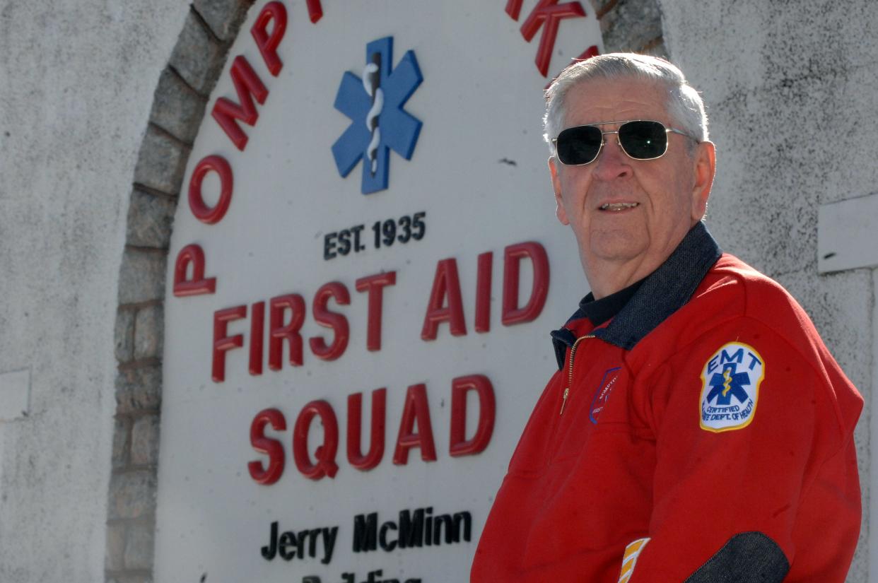 Gerald A. ‘Jerry’ McMinn stands outside of the headquarters of the Pompton Lakes-Riverdale First Aid Squad on Ramapo Avenue in Pompton Lakes in February 2015.