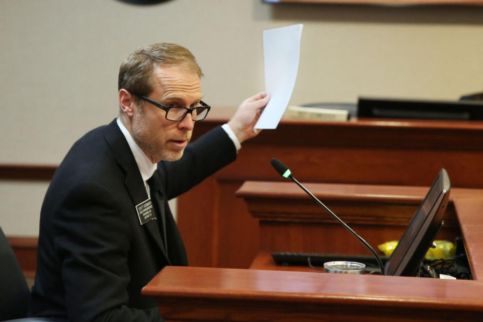 Rep. Scott Odenbach, R-Spearfish, speaks to the House State Affairs Committee on Feb. 8, 2024 in the Capitol. (Makenzie Huber/South Dakota Searchlight)