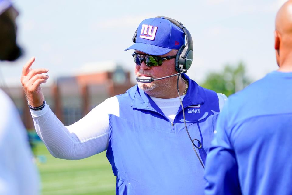 New York Giants defensive coordinator Don "Wink" Martindale on the first day of training camp at Quest Diagnostics Training Center in East Rutherford on Wednesday, July 27, 2022.