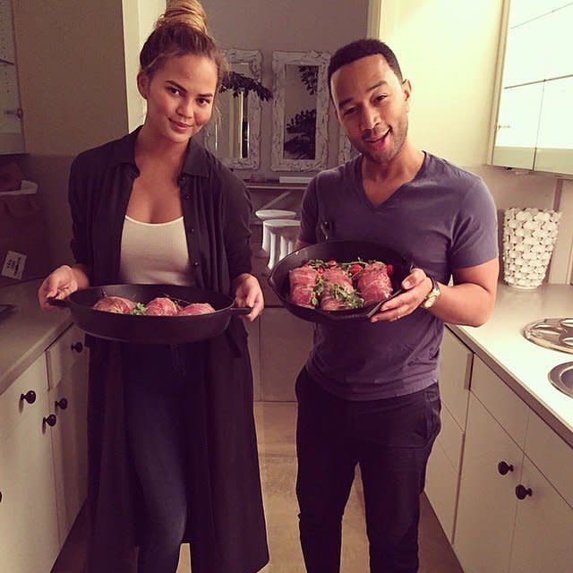 Chrissy Teigen and John Legend working their magic in the kitchen. (Photo: Instagram)