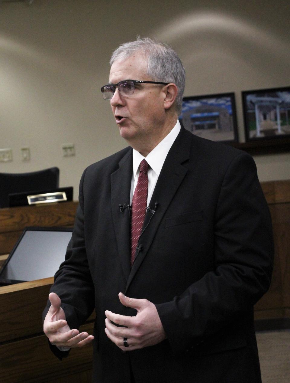 Abilene ISD Superintendent David Young speaks Thursday about the district's proposed plan to add intermediate campuses for the 2024-25 school year. Four public hearings have been scheduled to inform parents on the proposal.