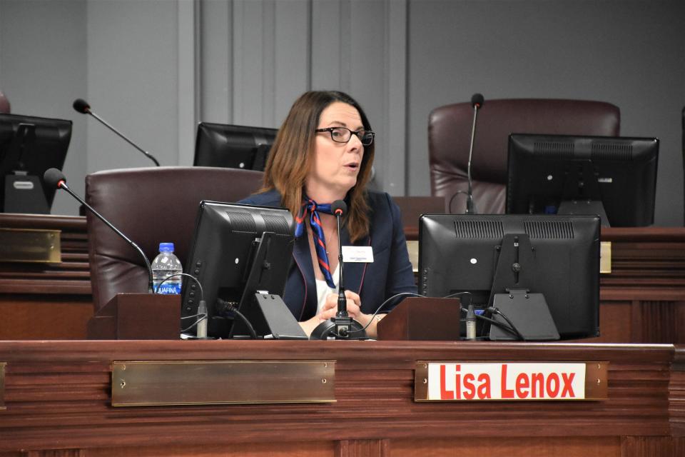 Williamson County Commission candidate Lisa Lenox spoke to audiences at a county Republican party forum on Thursday, April 21, 2022 in Franklin, Tenn.