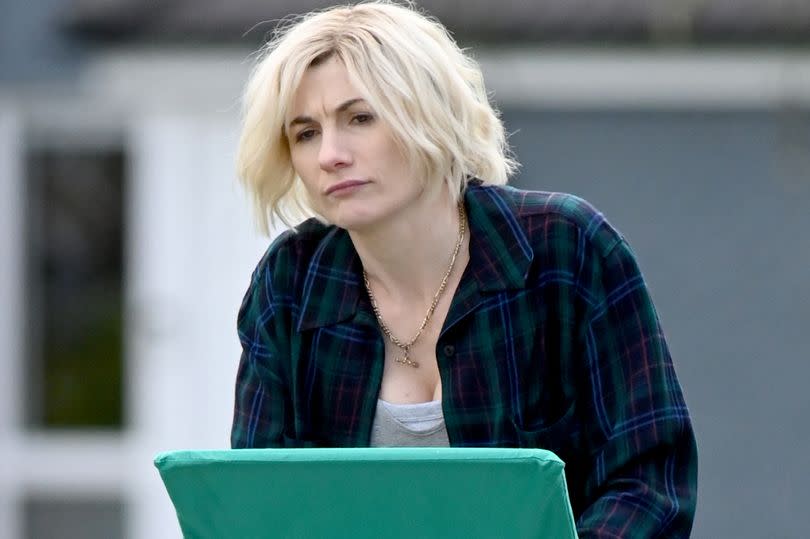 Jodie was seen pushing a pram whilst filming scenes for Toxic Town