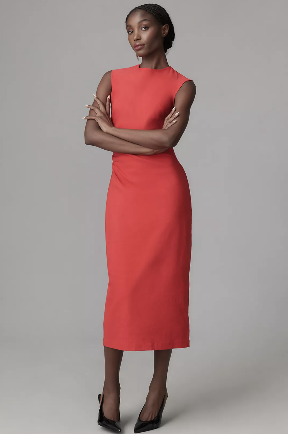 Maeve Cap-Sleeve Slim Midi Dress (photo via Anthropologie)