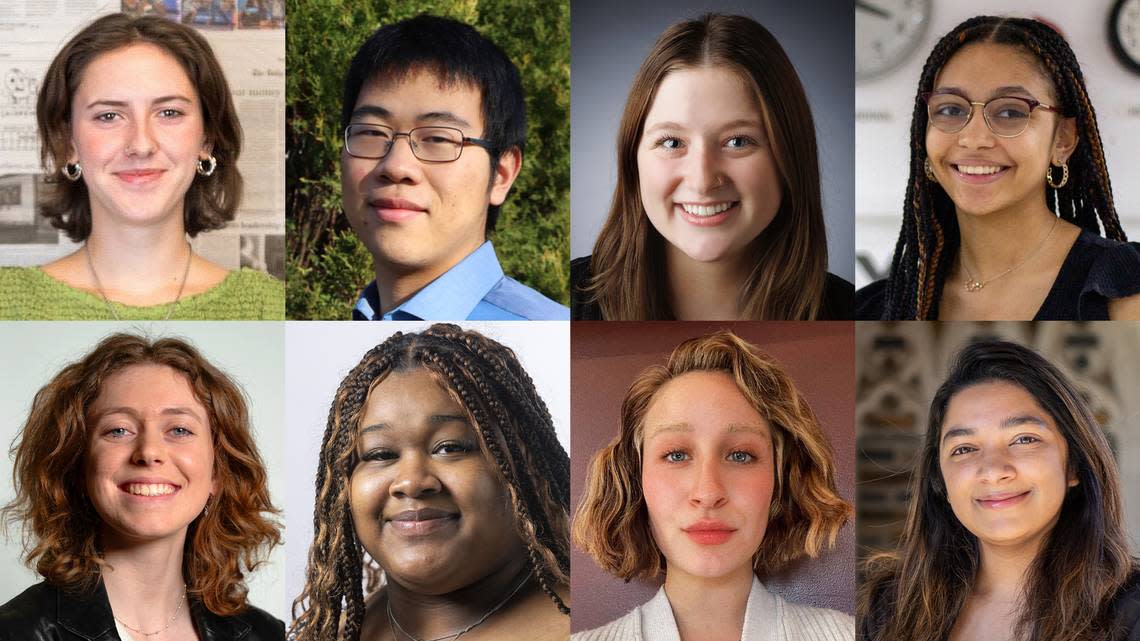 The News & Observer 2024 summer interns and fellows are: Top row, from left: Shelby Swanson, William Tong, Emmy Martin, Gabriella Hartlaub. Bottom row from left: Heather Diehl, Jayla Webb, Vivienne Serret, Freya Gulamali.