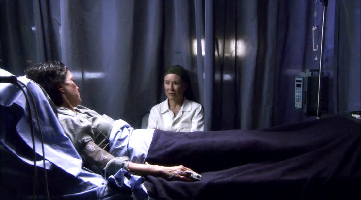 Roslin (Mary McDonnell) talks spirituality with another dying woman in ‘Faith’ (Credit: NBC)