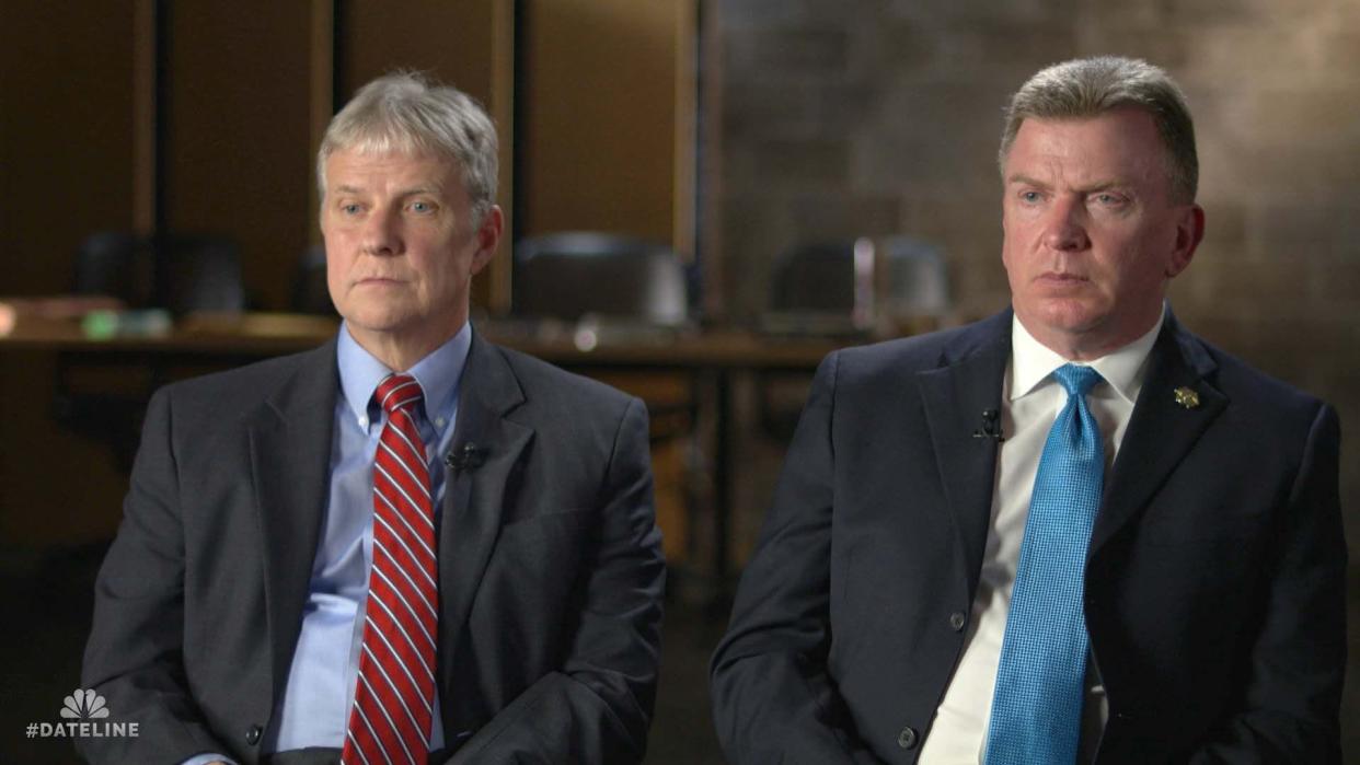 Buncombe County Sheriff's Office detectives Walt Thrower, left, and John Ledford, speak to Dateline NBC for an episode airing May 13.