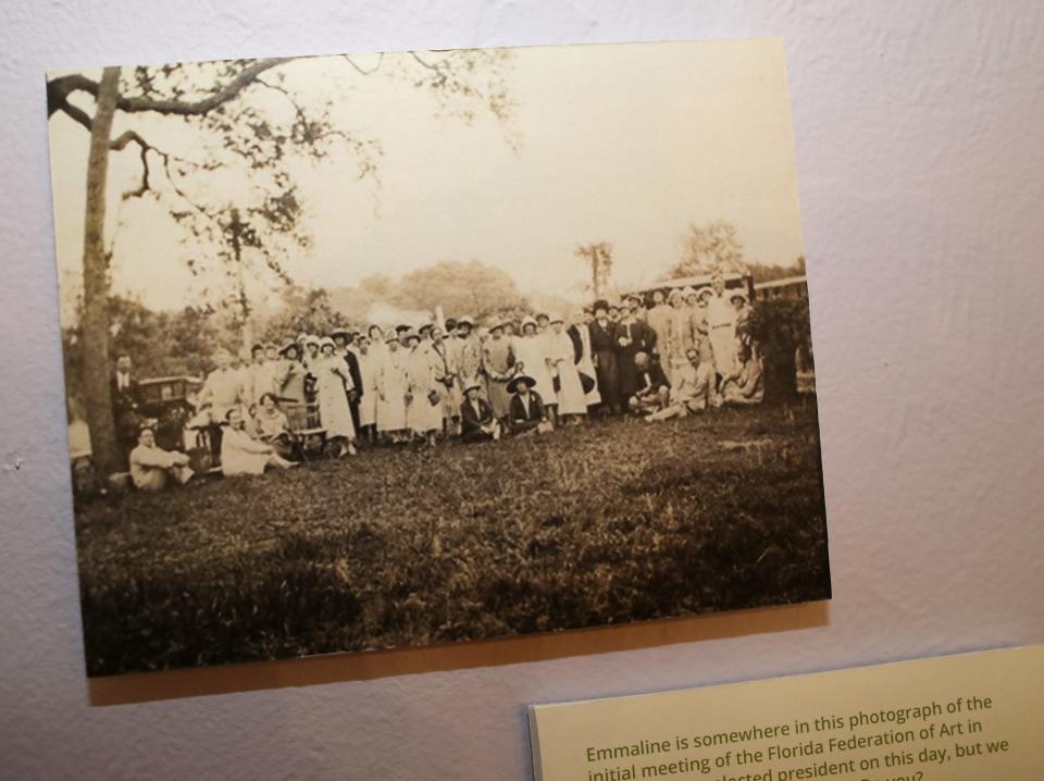 A photograph that is said contain elusive local artist Emmaline Buchholz on display at the exhibit Trailblazers: 150 Years of Alachua County Women, which has recently opened at the Matheson Museum, in Gainesville  Fla. May 14, 2021. Mackenzie Pizzio, the curator of the exhibit , who is a recent grad in history and women's studies from the University of Florida, said she had a hard time finding information and artifacts of some of the women chosen for the exhibit. The exhibit features eleven women who were in their own right trailblazers in the Alachua County community.