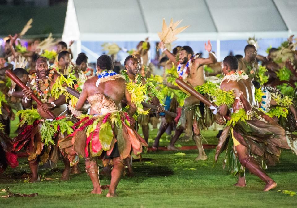 <p>Fijians take part in the welcome ceremony.</p>