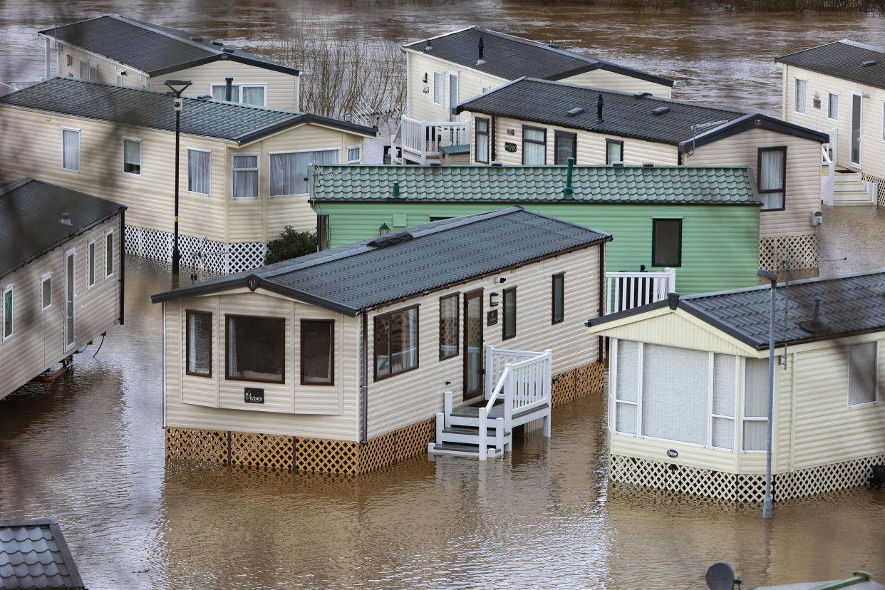 Severn Valley Caravan Park was surrounded by flood water in Bridgnorth, Shropshire , on Monday (SWNS)