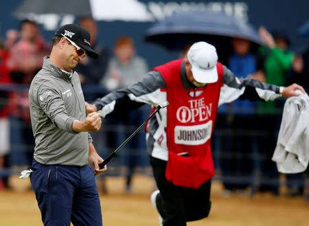 Golf - The 147th Open Championship - Carnoustie, Britain - July 20, 2018 Zach Johnson of the U.S. reacts after making birdie on the 18th during the second round REUTERS/Andrew Yates