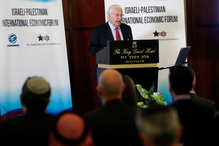 David Friedman, the U.S. Ambassador to Israel, speaks at the Israeli-Palestinian International Economic Forum in Jerusalem February 21, 2019. REUTERS/Ronen Zvulun