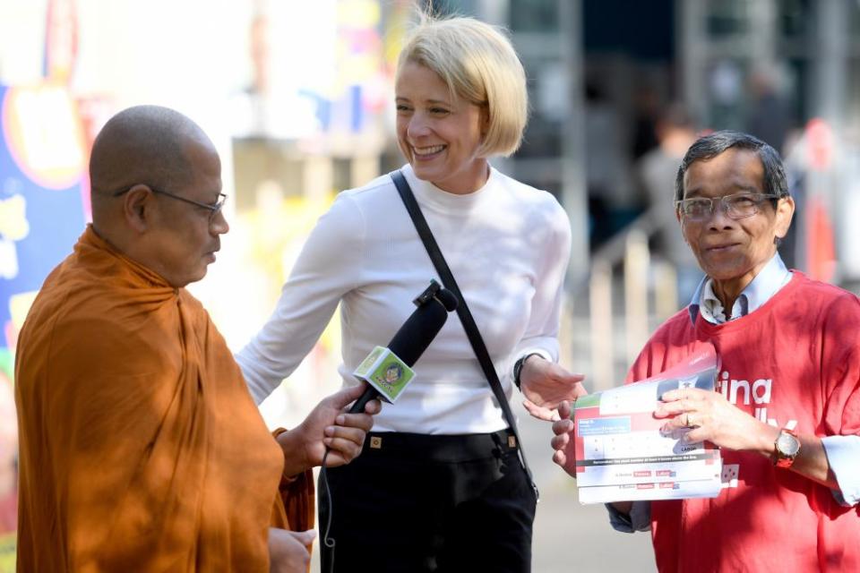 Kristina Keneally doing Monk TV for YouTube.