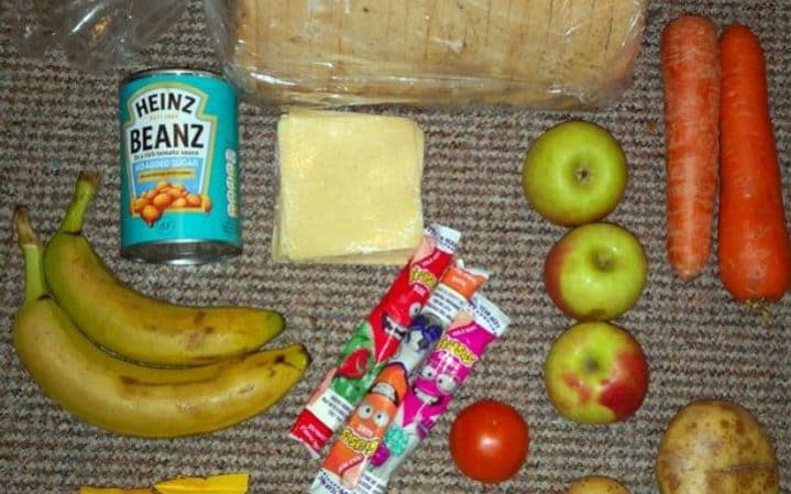 Part of a food parcel delivered to a child after schools were ordered to close - Twitter/Roadside Mum